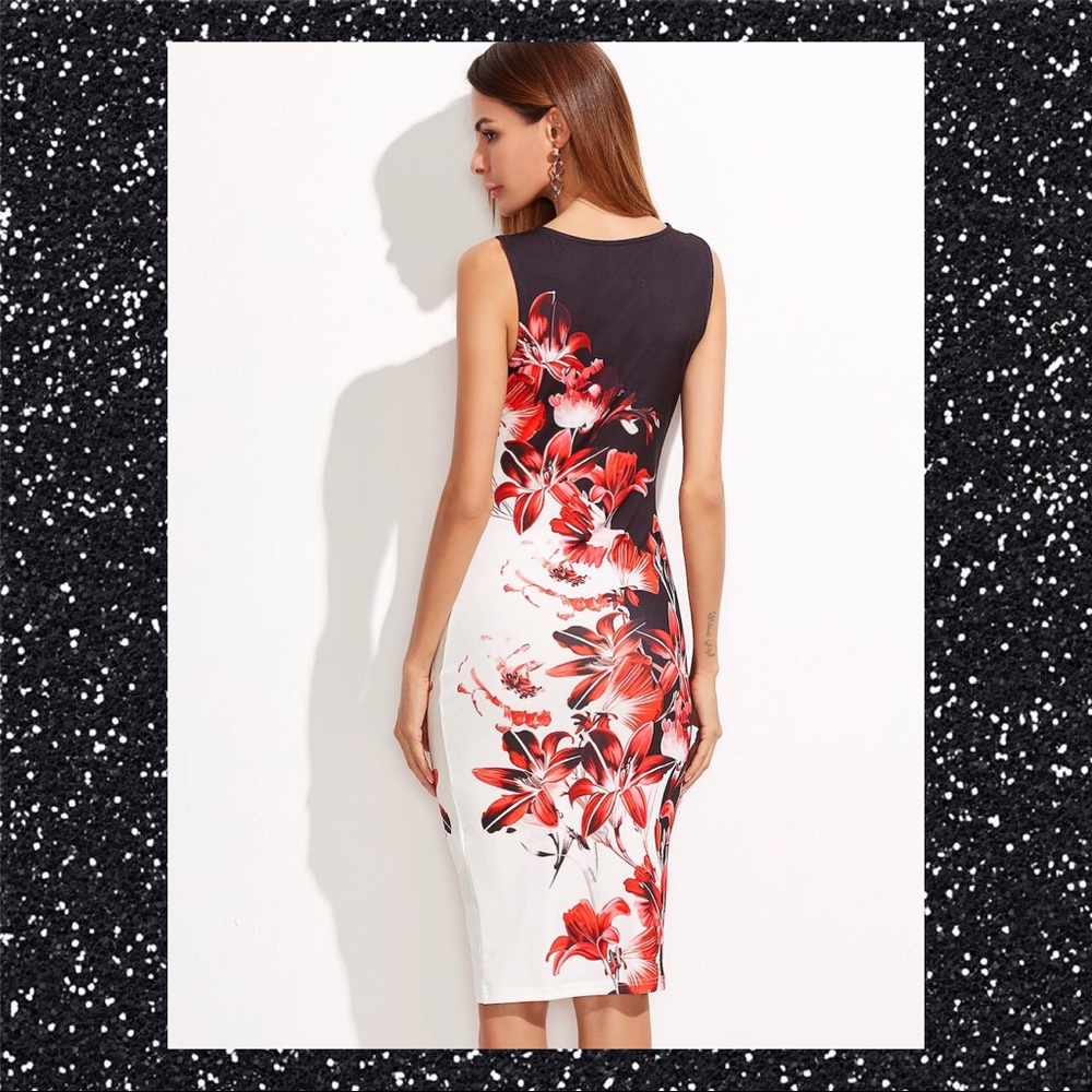 RED AND BLACK FLORAL PENCIL DRESS ***PRICE FIRM*** - Picture 4 of 6
